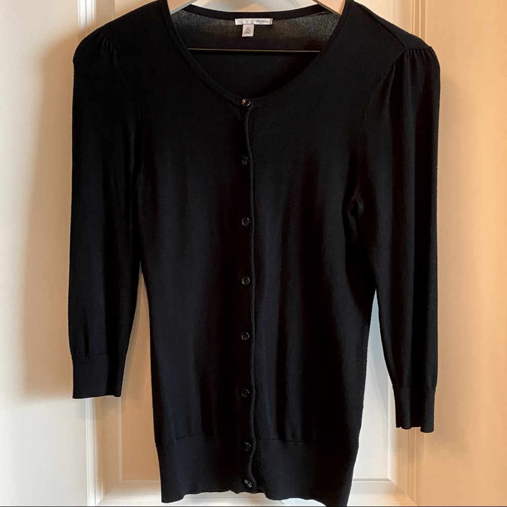 Halogen Black 3/4-Sleeve Cardigan (Petite XS)